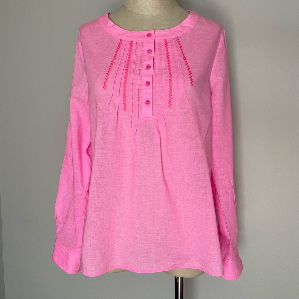 Vineyard Vines long tab sleeve hot pink blouse size S